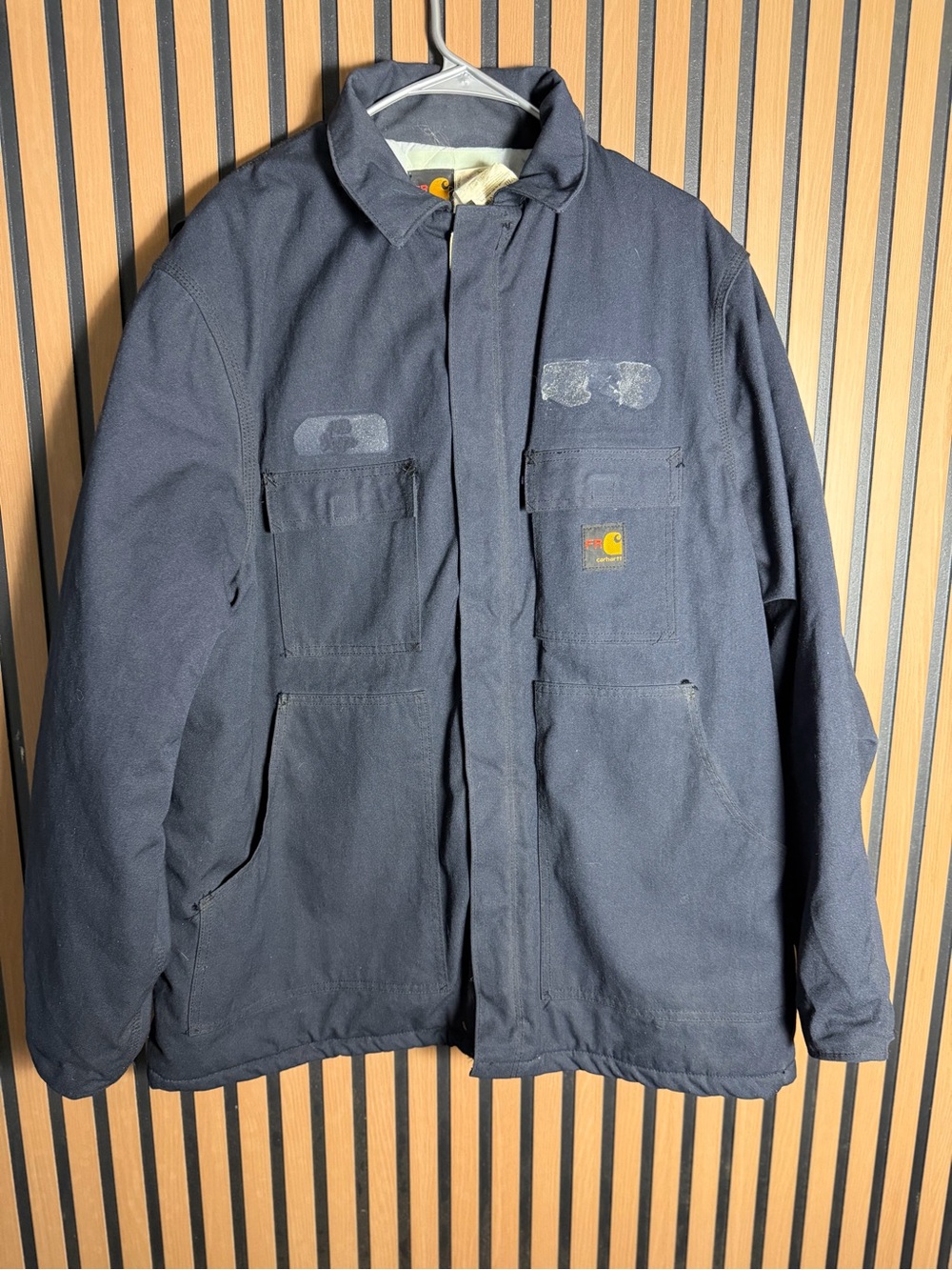 Vintage FR Carhartt Men's Navy Work Jacket made in USA size XL